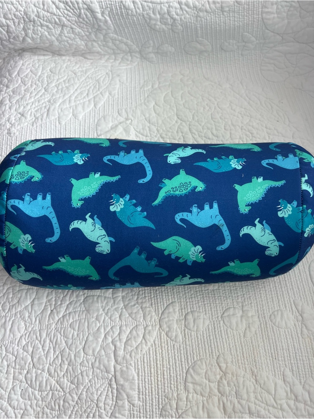 Beaded Bolster Pillow For Kids- Blue Dinosaur design 6.7” x 11.8”